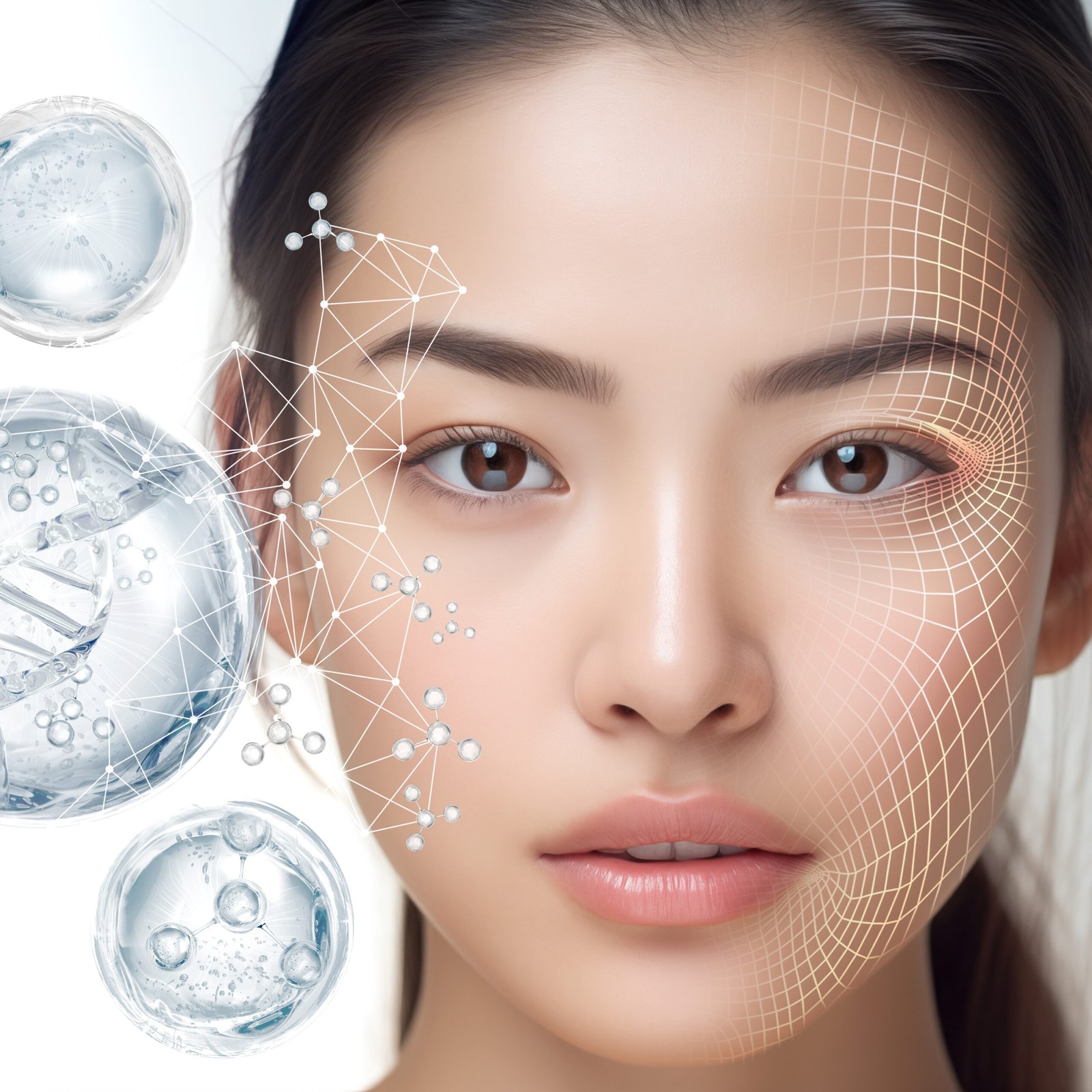 Beautiful woman face with dna strand next to her